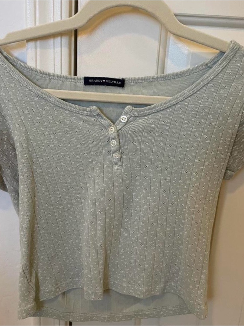 Brandy Melville Light Sage Henley Crop Top